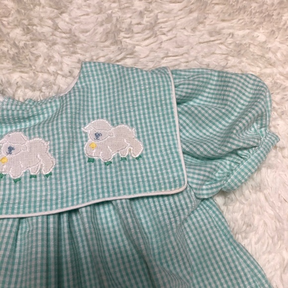 Vintage Gingham Sheep Embroidered Easter Dress - Picture 4 of 9
